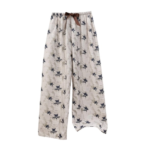 Women's Bow Wide Leg Pajama Pants Floral Print Comfy Elastic Waist Summer Lightweight LoungeSleep Bottoms
