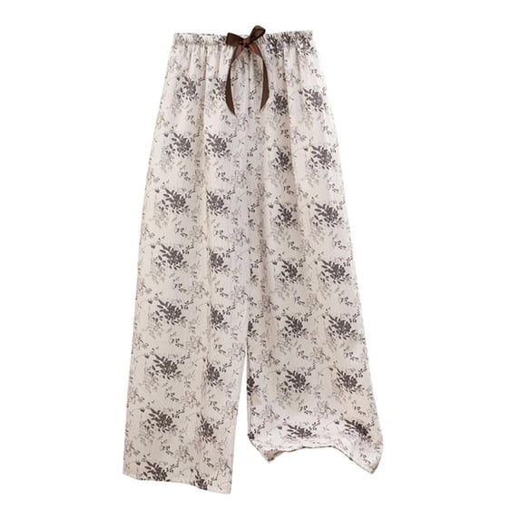 Women's Bow Wide Leg Pajama Pants Floral Print Comfy Elastic Waist Summer Lightweight LoungeSleep Bottoms