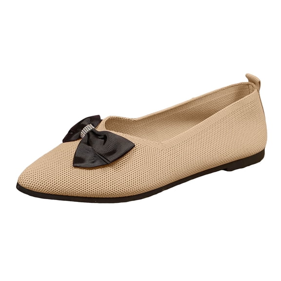 Women's Bowknot Ballet Flats Pointed Toe Casual Flat Shoes Breathable Dressy Work Shoes Lightweight Knit Slip On Loafers Brown Size 9