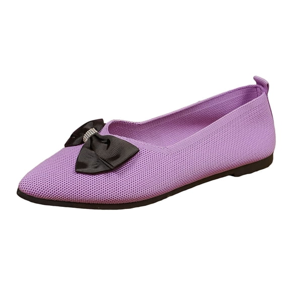 Women's Bowknot Ballet Flats Pointed Toe Casual Flat Shoes Breathable Dressy Work Shoes Lightweight Knit Slip On Loafers Purple Size 6.5