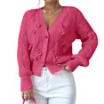 thumbnail image 1 of Women's Bowknot Chunky Knit Cardigan Sweaters Open Front Cozy Long Sleeve Button Up Cardigan for Winter Rose Red L, 1 of 10