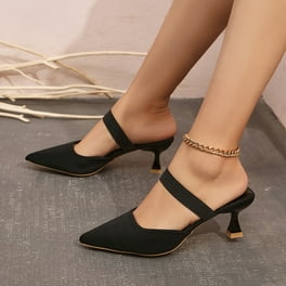 Women s Solid Color Block Heels Versatile Dress Heels Elegant Point Toe Buckle Strap Walmart