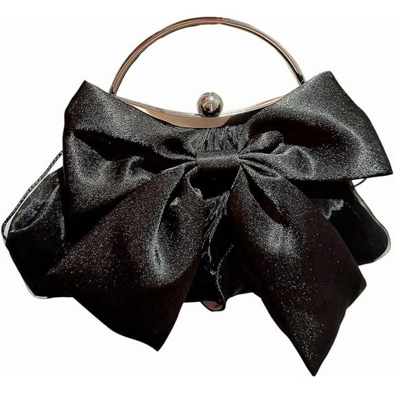 Women's Bowknot Evening Bag Ruched Clutch Purse Party Handbag with Chain Strap