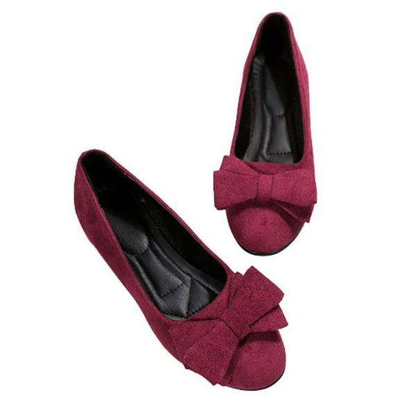 Women's Bowknot Flats Suede Ballerina Shoes Comfortable Slip On Flat Shoes for Wedding Party Dressy Daily Wear Red 42