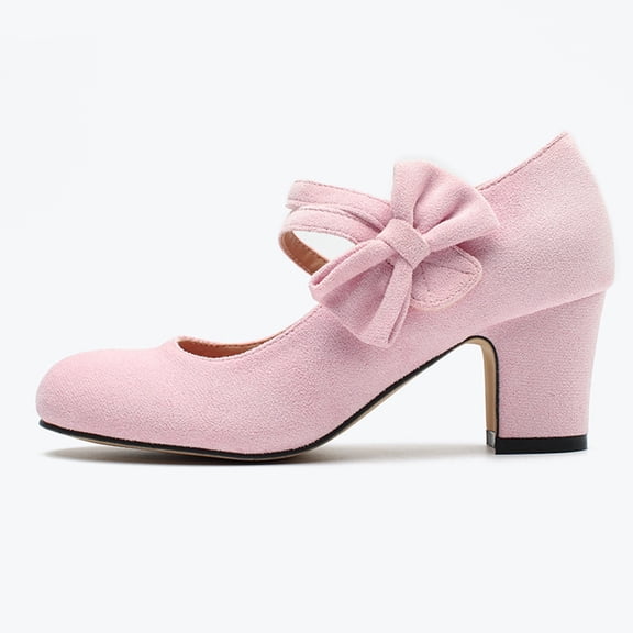 Women's Bowknot Mary Jane Block Heel Round Pumps Closed Toe Dress Shoes (Pink 36)