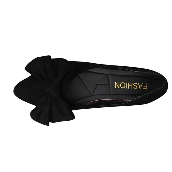 Women's Bowknot Pointed Toe Flat Shoes Comfortable Slip On Ballerinas Suede Low Heel Flat Dress Shoes Black 35