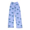 thumbnail image 1 of Women's Bowknot Print Plush Pajama Pants, Soft Fleece Casual Sleep Lounge Trousers Warm Nightwear Slacks, Sky Blue, S, 1 of 5