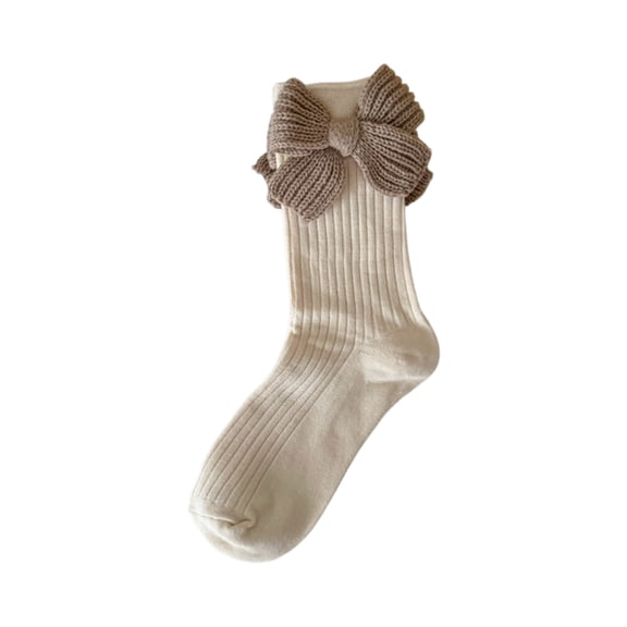 Women's Bowknot Socks - Coffee Maillard Yarn, Cute Bow Mid-Calf/Long Tube Outer Wear Socks, Beige
