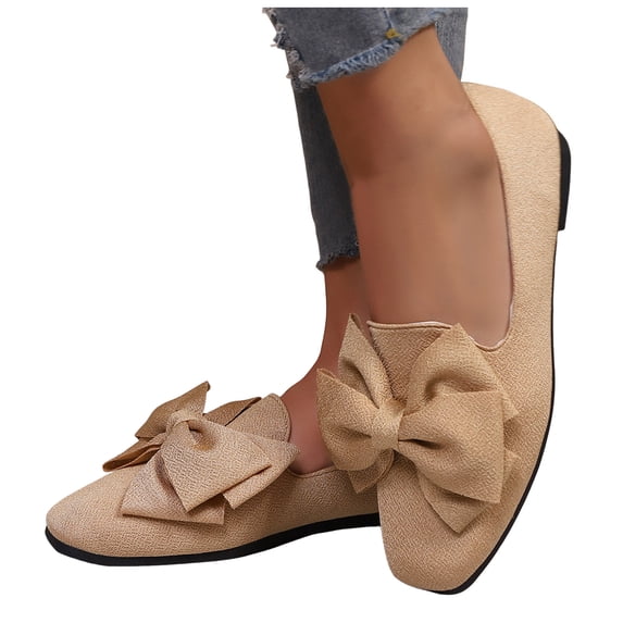 Women's Bowknot Square Toe Ballet Flat Shoes Low Top Casual Dress Shoes Comfortable Slip On Flat Low Top Loafers Brown Size 6.5
