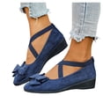 thumbnail image 1 of Women's Bowknot Suede Dress Ballet Flats Low Wedge Pointed Toe Slip On Loafers with Elastic Ankle Strap Casual Dress Shoes Red Size 7.5, 1 of 9