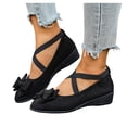 thumbnail image 1 of Women's Bowknot Suede Dress Ballet Flats Low Wedge Pointed Toe Slip On Loafers with Elastic Ankle Strap Casual Dress Shoes White Size 7.5, 1 of 9
