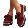 thumbnail image 1 of Women's Bowknot Thick Sole Loafers Work Office Business Casual Patent Leather Dress Shoes Chunky Heel Comfortable Slip On Shoes, 1 of 9
