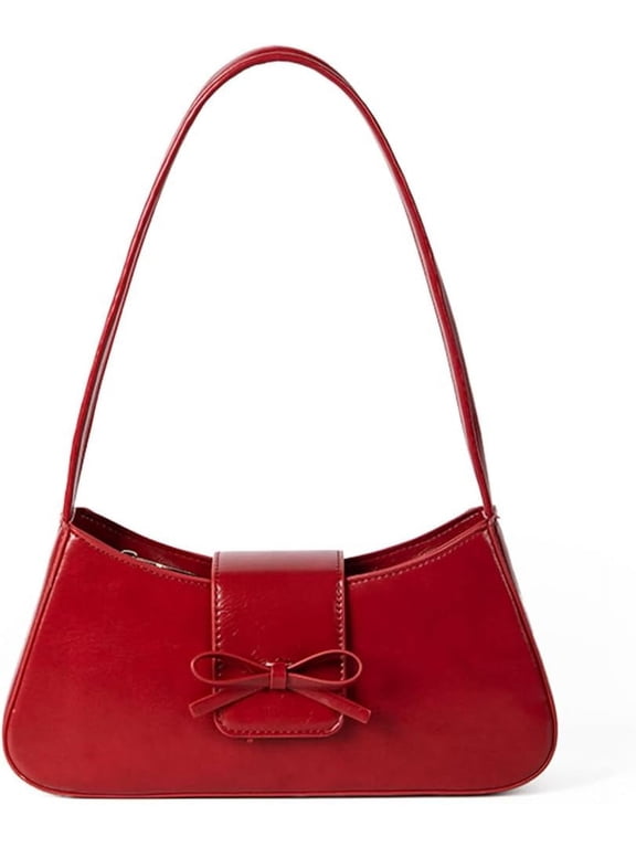 Women's Bowknot Wallet Tramp Handbag Tote Fashion Clutch Red Purse Vegan Leather Y2k Underarm Bags