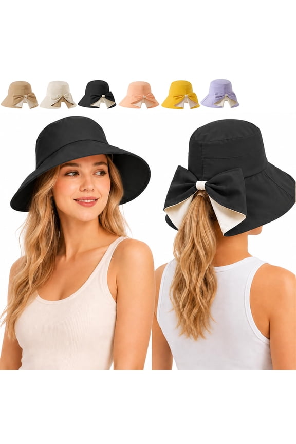 Women's Bowknot Wide Brim Sun 360° Protective Hat, Women's Bowknot Wide Brim Sun Hat-Foldable, for Travel, Cruise & Pool