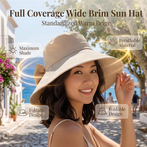 Women's Bowknot Wide Brim Sun Hat, Bowknot Wide Brim Sun Protective Hat, 360° Protection