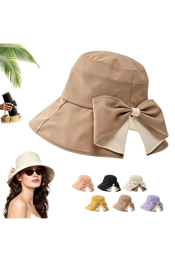 Women's Bowknot Wide Brim Sun Hat, Breathable Packable UV Protective, for Beach Travel Outdoor Summer