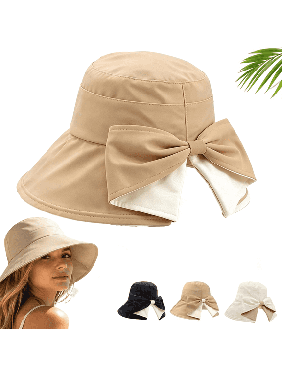 Bowknot Wide Brim Sun Protective Hat for Women, 360° UV Block Foldable Beach Hat, Packable Sun Hat for Travel, Cruise & Pool