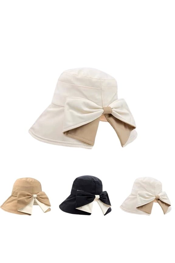 Women's Bowknot Wide Brim Sun Hat, Foldable Summer Bucket Cap for Women Girls, 360° Protection