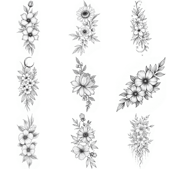 9 Sheets Temporary Tattoos Waterproof Long Lasting Body Stickers Floral Rose Butterfly Peony Flowers Adult Women Tattoo Stickers for Arm Leg Thigh Back Shoulder