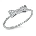 thumbnail image 1 of Women's Bowtie Ribbon Bow White Cubic Zirconia Ring 925 Sterling Silver Band Jewelry Female Size 4, 1 of 4