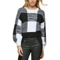 thumbnail image 1 of Women's Box Plaid Long-Sleeve Pullover Sweater Black/White XS, 1 of 1