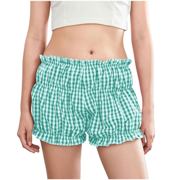 Women's Boxer Short Y2K Cute Elastic Low Waist Plaid Print Lounge Shorts Button Gingham Micro Pajama Bottoms