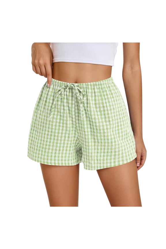 Women's Boxer Shorts Cotton Comfy Breathable Drawstring Lounge Sleep Pajama Beach Casual Summer Gingham Plaid