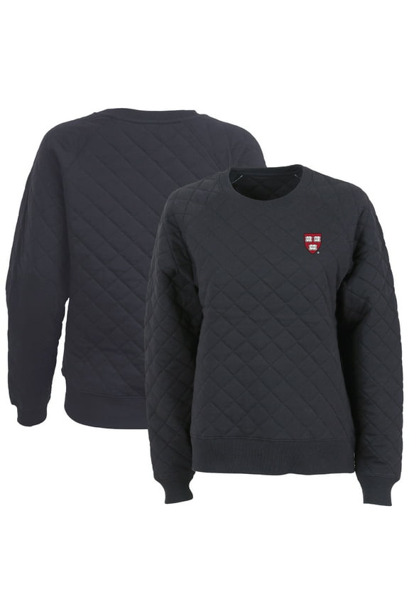 Women's Boxercraft Black Harvard Crimson Quilted Pullover Sweatshirt