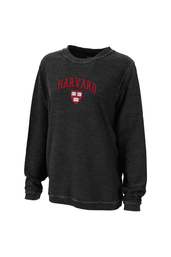 Women's Boxercraft Black Harvard Crimson Rally Corduroy Pullover Sweatshirt