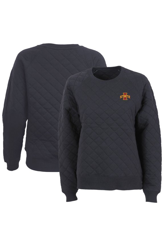 Women's Boxercraft Black Iowa State Cyclones Quilted Pullover Sweatshirt