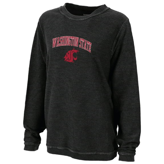 Women's Boxercraft Black Washington State Cougars Rally Corduroy Pullover Sweatshirt