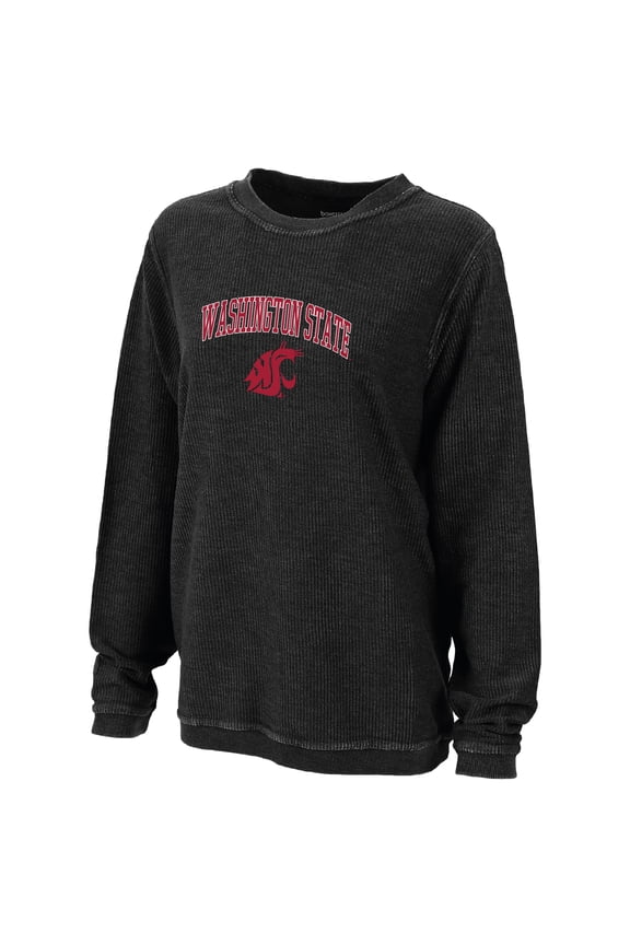 Women's Boxercraft Black Washington State Cougars Rally Corduroy Pullover Sweatshirt