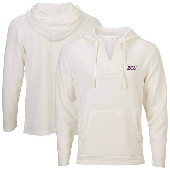 Women's Boxercraft White ECU Pirates Baja Fleece V-Neck Pullover Hoodie