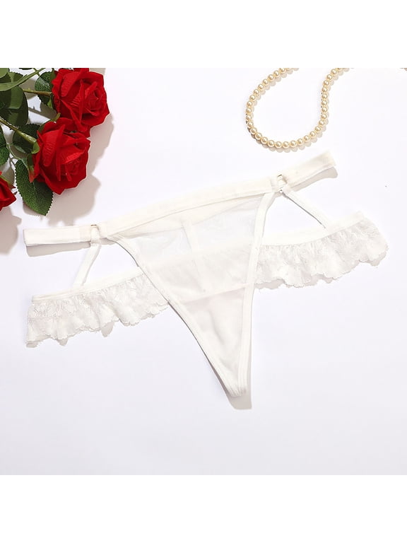 Women's Boxers Briefs Women's Ruffled Lace Thong Sheer Mesh Cut out Lightweight Comfy Casual Daily Panties White M