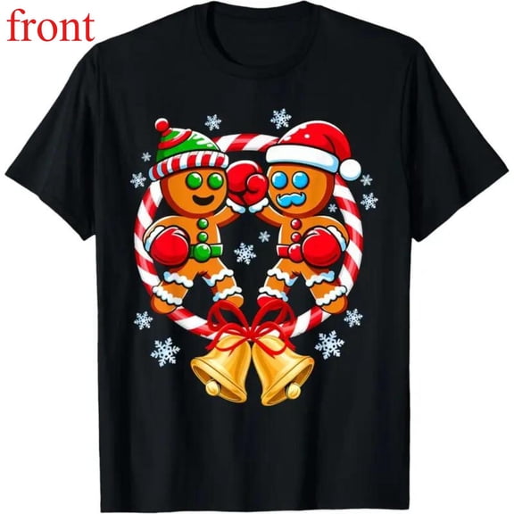 Women's "Boxing Gingerbread Christmas" Graphic Breathable T Shirt Casual Short Sleeve Round Neck Top Black S-5XL