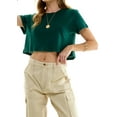 thumbnail image 1 of Women's Boxy Crop Top Round Neck Short Sleeve Casual 100% Cotton Cropped Tee T-Shirt, Amazon Green, Large, 1 of 3