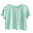 thumbnail image 1 of Women's Boxy Crop Top Round Neck Short Sleeve Casual 100% Cotton Cropped Tee T-Shirt, Baby Blue, X-Large, 1 of 1