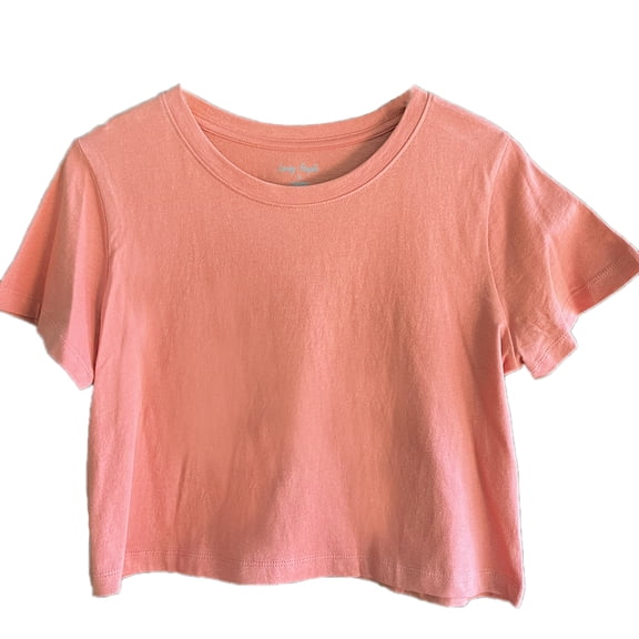 Women's Boxy Crop Top Round Neck Short Sleeve Casual 100% Cotton Cropped Tee T-Shirt, Blush, Small