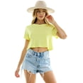 thumbnail image 1 of Women's Boxy Crop Top Round Neck Short Sleeve Casual 100% Cotton Cropped Tee T-Shirt, Canary Yellow, X-Large, 1 of 3
