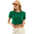 thumbnail image 1 of Women's Boxy Crop Top Round Neck Short Sleeve Casual 100% Cotton Cropped Tee T-Shirt, Darmouth Green, Large, 1 of 3