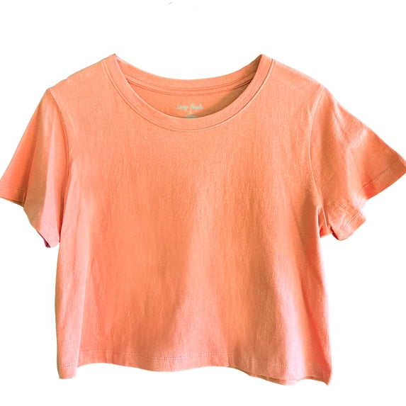 Loving People Crew Neck Short Sleeve Casual Crop Top, Women's, L