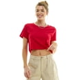 thumbnail image 1 of Women's Boxy Crop Top Round Neck Short Sleeve Casual 100% Cotton Cropped Tee T-Shirt, Deep Red, Medium, 1 of 3