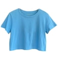 thumbnail image 1 of Women's Boxy Crop Top Round Neck Short Sleeve Casual 100% Cotton Cropped Tee T-Shirt, Dusky Blue, Small, 1 of 3