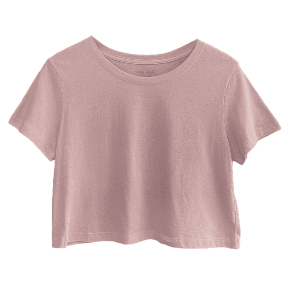 Women's Boxy Crop Top Round Neck Short Sleeve Casual 100% Cotton Cropped Tee T-Shirt, Dusty Rose, X-Large