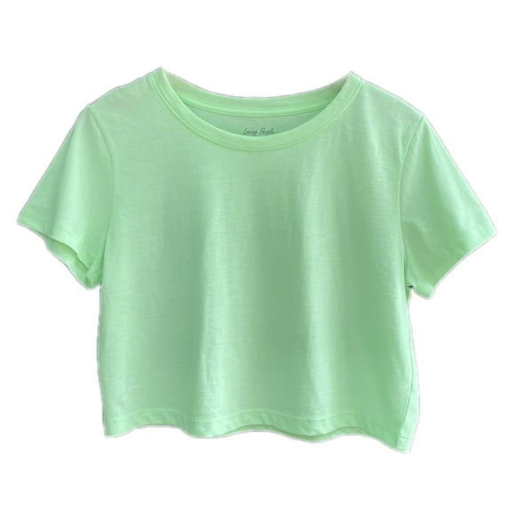 Loving People Crew Neck Short Sleeve Crop Casual Top, Women's