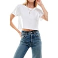 thumbnail image 1 of Women's Boxy Crop Top Round Neck Short Sleeve Casual 100% Cotton Cropped Tee T-Shirt (Large, White), 1 of 6