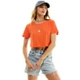 thumbnail image 1 of Women's Boxy Crop Top Round Neck Short Sleeve Casual 100% Cotton Cropped Tee T-Shirt, , Large, 1 of 3