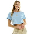 thumbnail image 1 of Women's Boxy Crop Top Round Neck Short Sleeve Casual 100% Cotton Cropped Tee T-Shirt, Light Denim, Large, 1 of 3