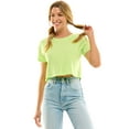 thumbnail image 1 of Women's Boxy Crop Top Round Neck Short Sleeve Casual 100% Cotton Cropped Tee T-Shirt, Lime, Small, 1 of 3