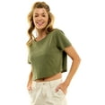 thumbnail image 1 of Women's Boxy Crop Top Round Neck Short Sleeve Casual 100% Cotton Cropped Tee T-Shirt, Olive, Small, 1 of 3